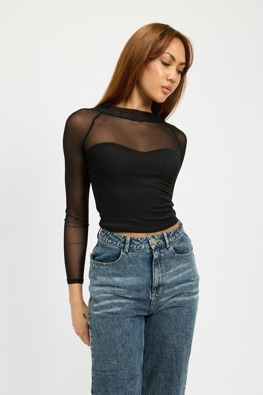 Tasia Contrast Sheer Top