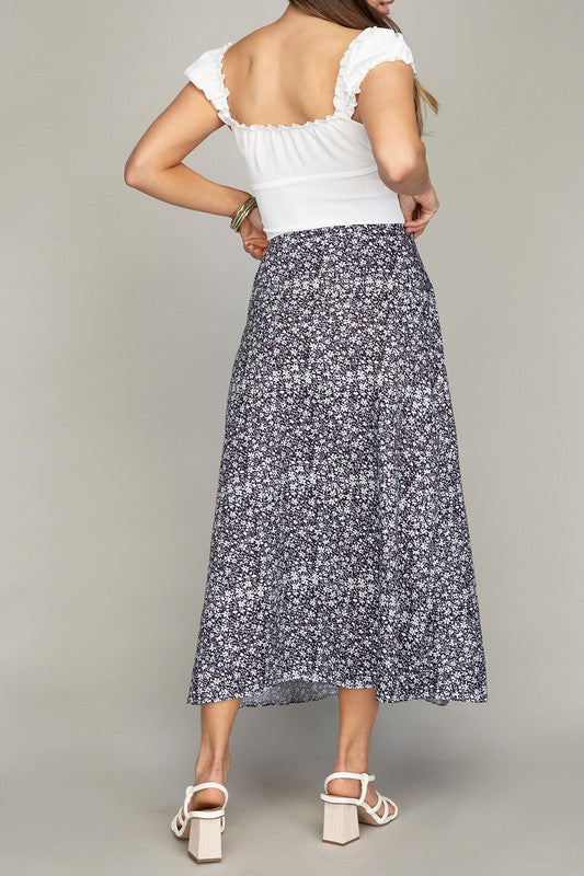 Mini Florals Midi Skirt with Slit