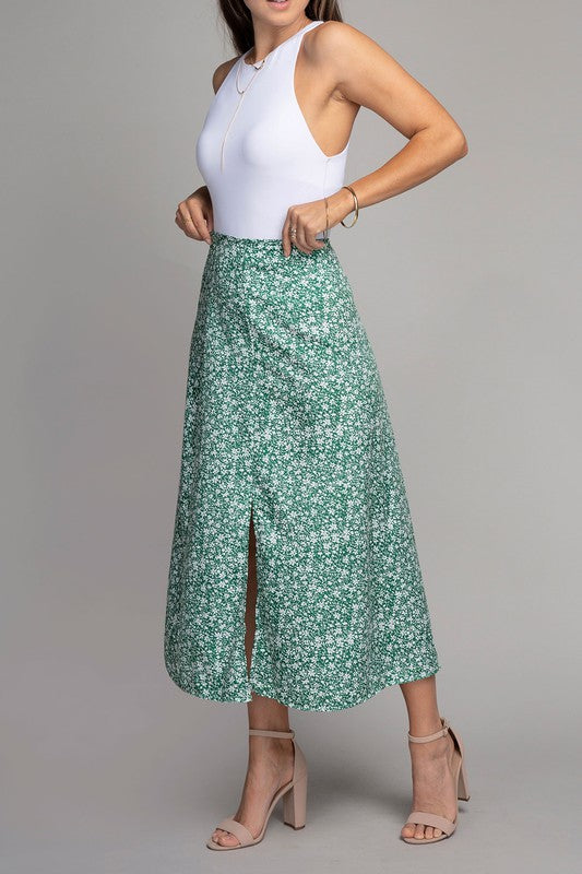 Mini Florals Midi Skirt with Slit