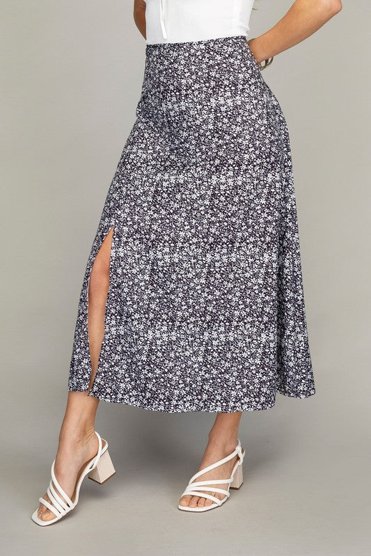 Mini Florals Midi Skirt with Slit