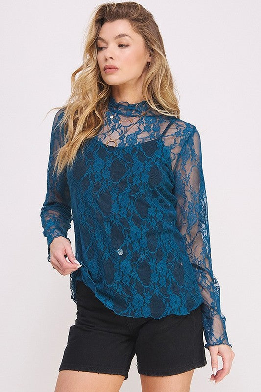 Laila Floral Print Lace Top Plus