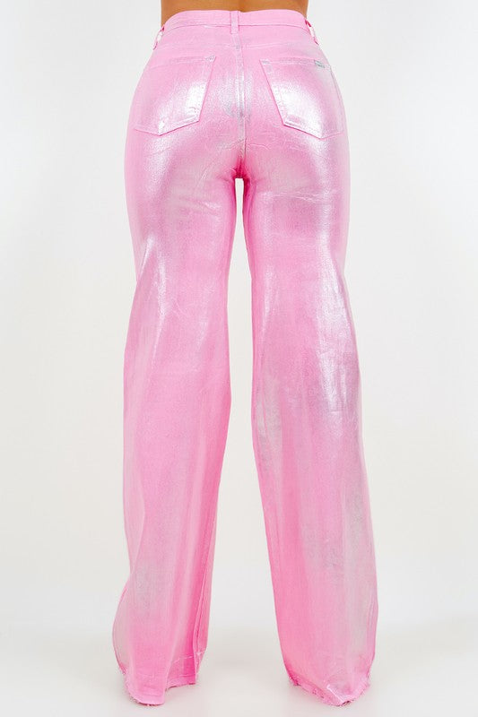 So Paris Pink Metallic Wide Leg Denim