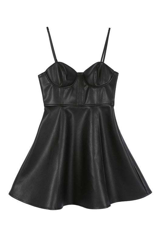 Tessa Faux Leather Bustier Skater Dress