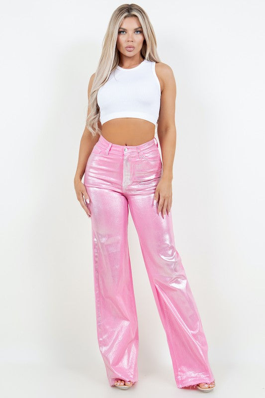 So Paris Pink Metallic Wide Leg Denim