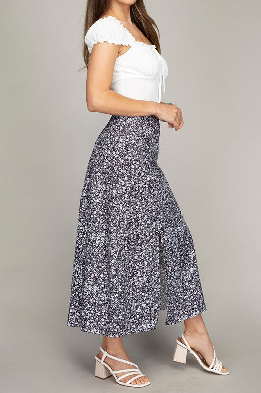 Mini Florals Midi Skirt with Slit