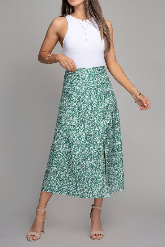 Mini Florals Midi Skirt with Slit