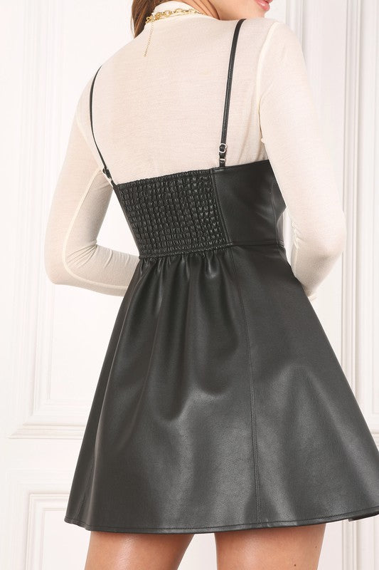 Tessa Faux Leather Bustier Skater Dress