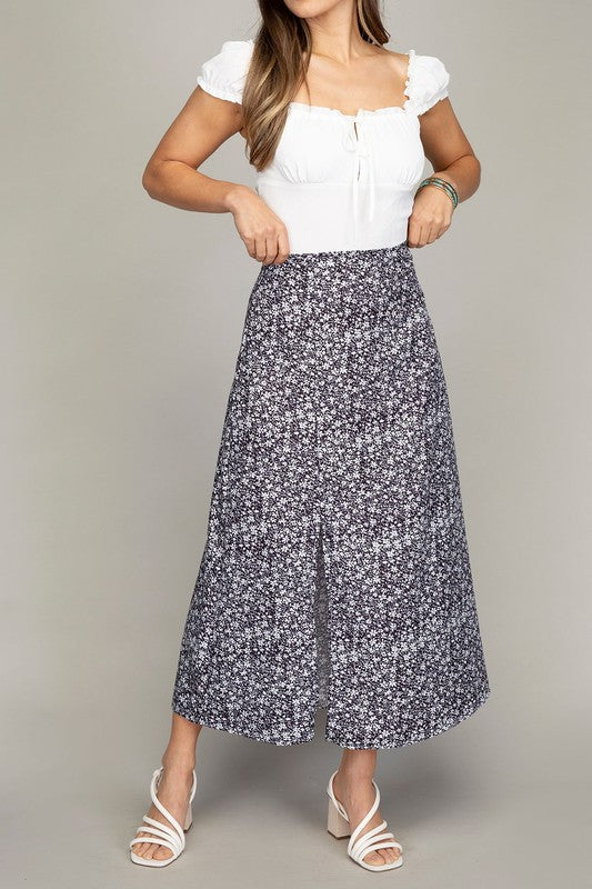 Mini Florals Midi Skirt with Slit