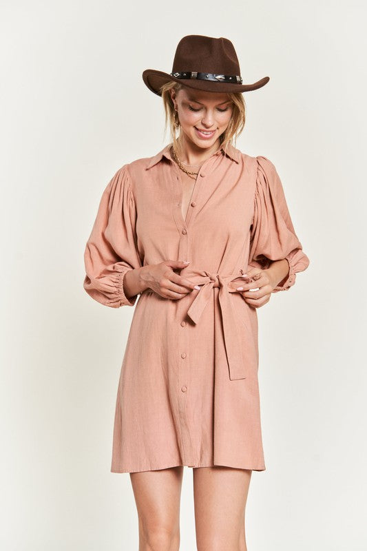 Elaine Puff Sleeve Button Down Dress Plus