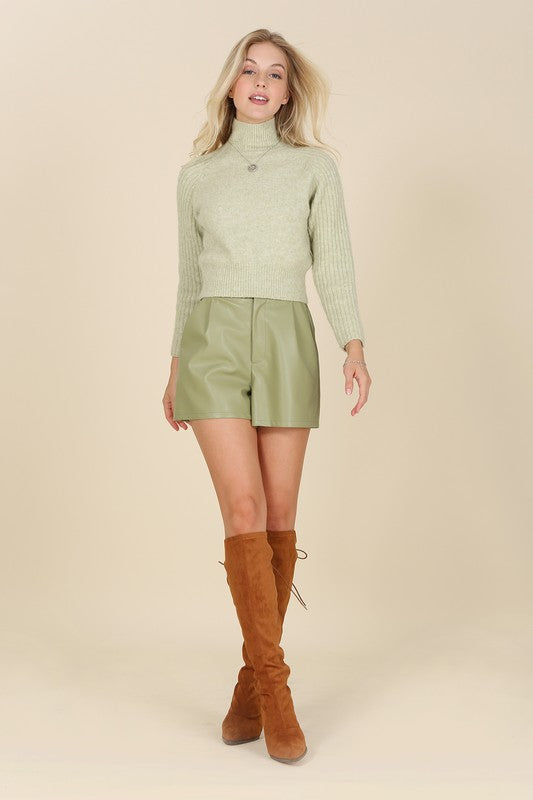 Celadon Green Faux Leather Shorts