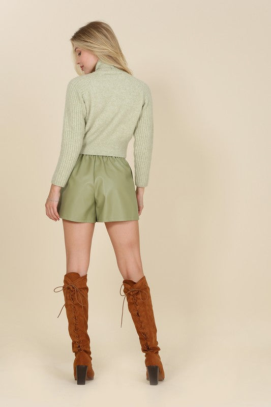 Celadon Green Faux Leather Shorts