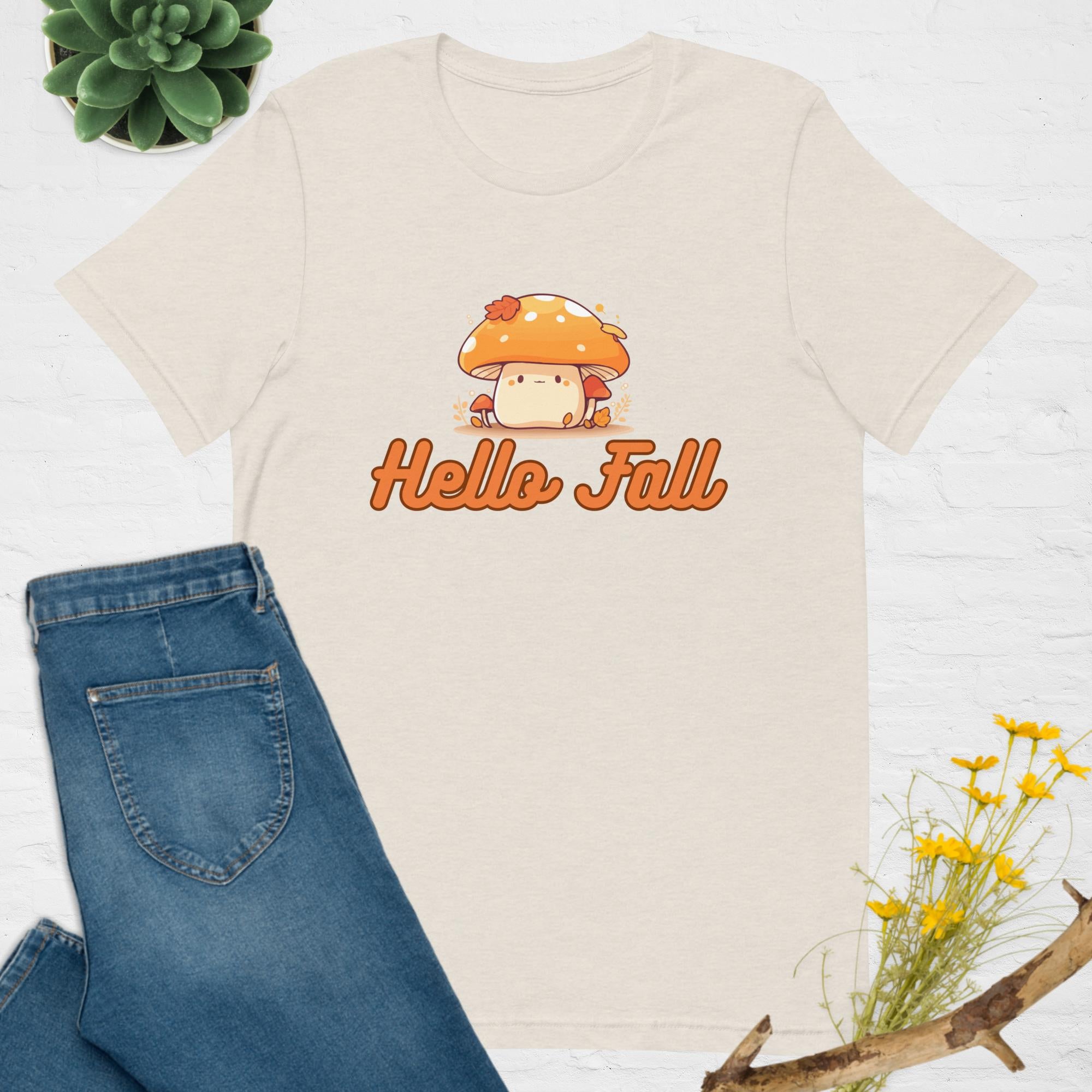 Cute Mushroom Hello Fall Unisex Graphic T-shirt