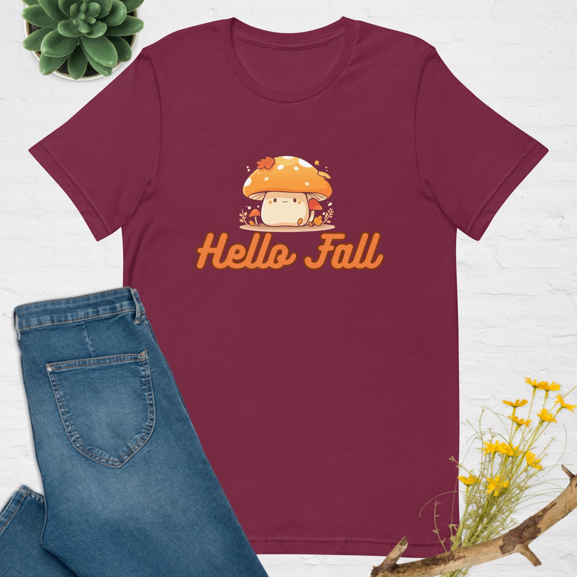 Cute Mushroom Hello Fall Unisex Graphic T-shirt