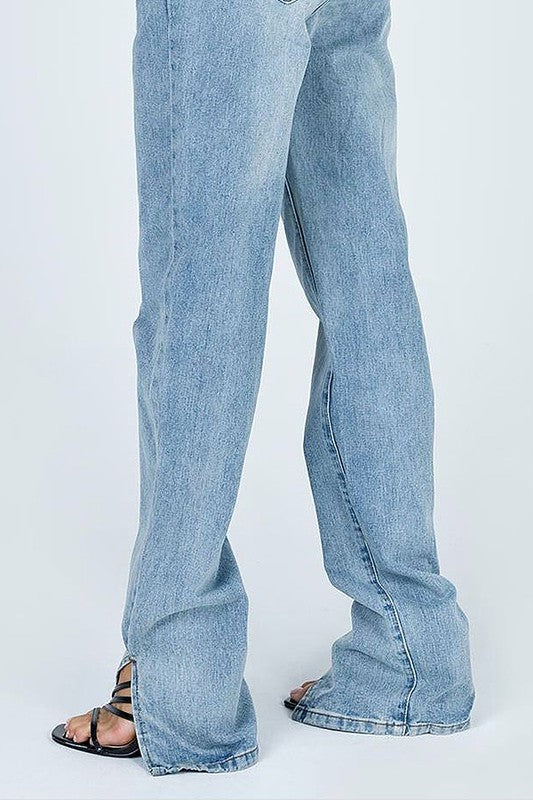 High Rise Relaxed Fit Denim Jeans with Side Slits