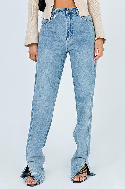 High Rise Relaxed Fit Denim Jeans with Side Slits