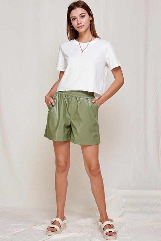 Celadon Green Faux Leather Shorts